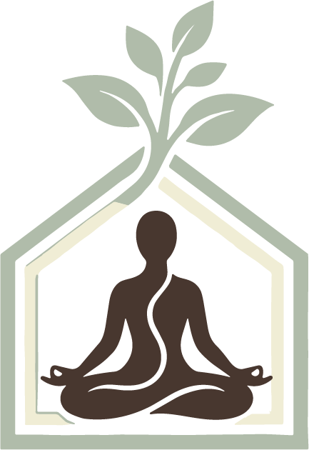 The Well House logo — a seated meditator inside a house with growing leaves