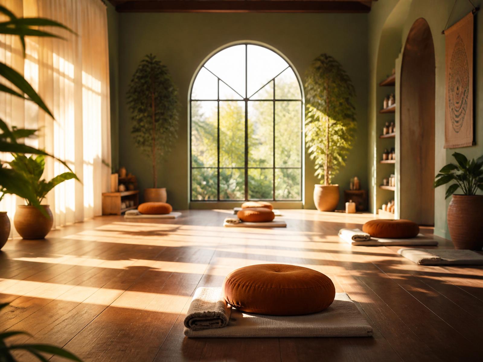 A calm, sunlit yoga studio
